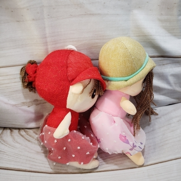Kawaii Anime Plush Girl Dolls Set Of 2 Pink Red 12" Embroidered - Picture 4 of 8